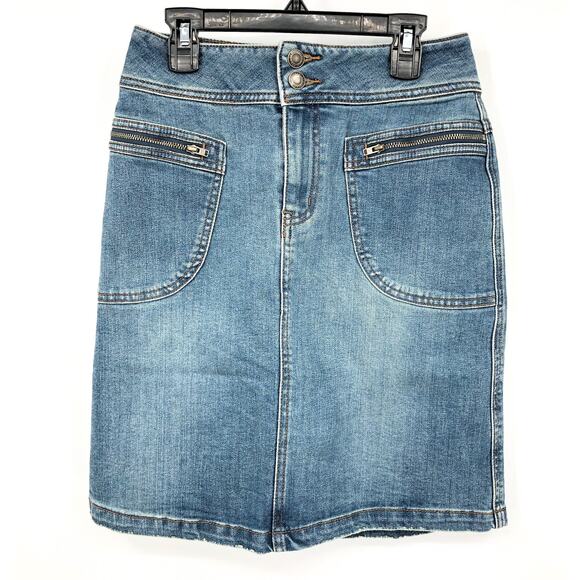 PRANA Women's Broadway Denim Pencil Skirt Size 0 True Blue Organic Stretch NWT - Picture 4 of 11